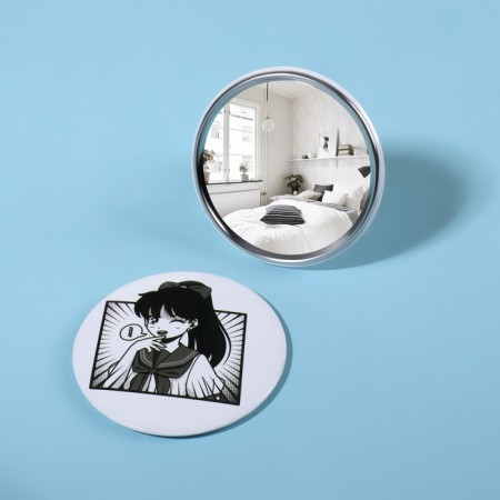 Pocket mirror “anime”, d = 7 cm, white color-2