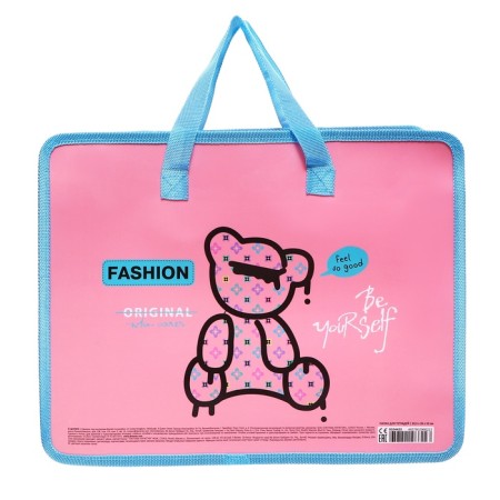 Folder with A4 handles, 335 x 260 x 100 mm, plastic, pens-textiles, DEVENTE FASHION Bear, pink-2