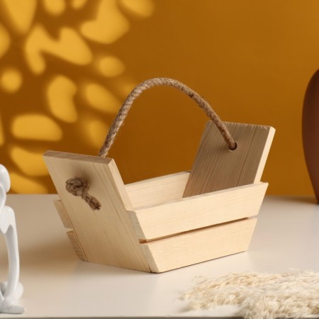Kashpo wooden buserochnaya, handle rope 26.5x12.5x9.5 cm natural-1