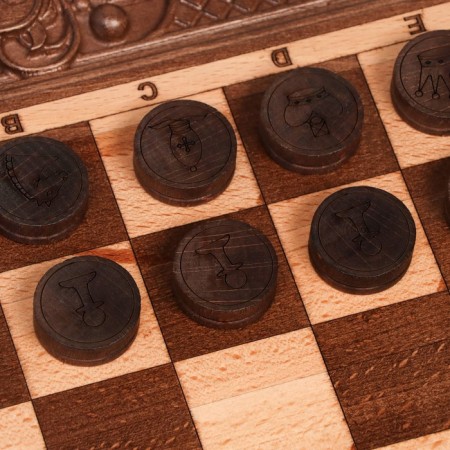 Board games 3 in 1 "Rezans": backgammon, chess, checkers, from an array of beech, patina, 56 x 58 cm-2