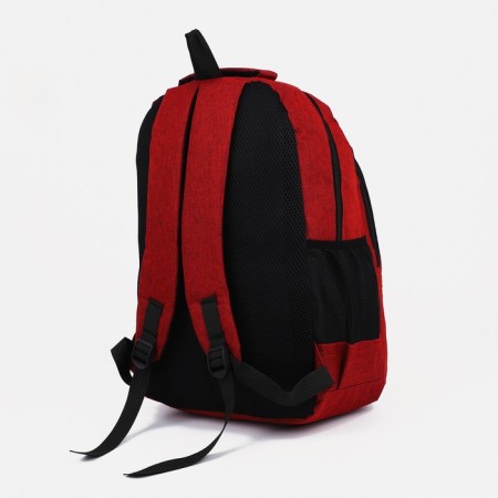 Men's backpack on a zipper, 2 external pockets, red color-3