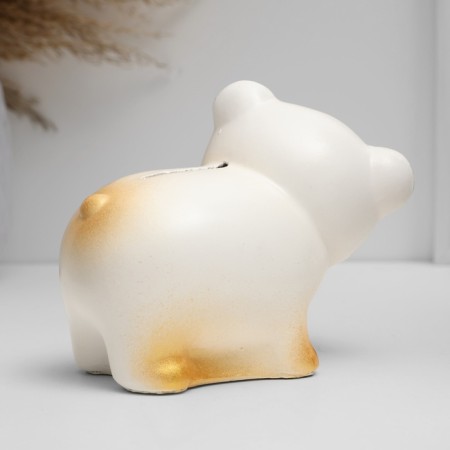 Piggy bank "Bear" white with gold, 11cm-2
