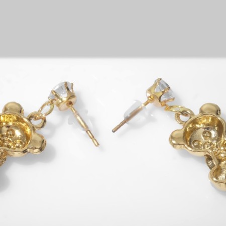 Earrings with rhinestones "bears" plush with bows, white color in gold-2