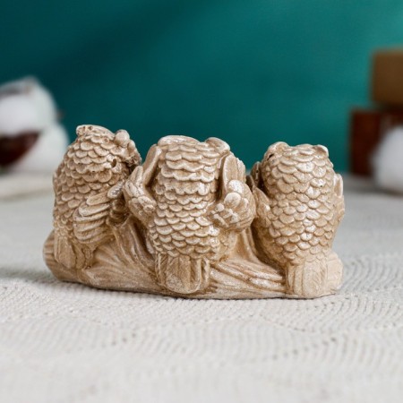 Figure "Three Owls on the pole" brown, 10x6x5cm-2