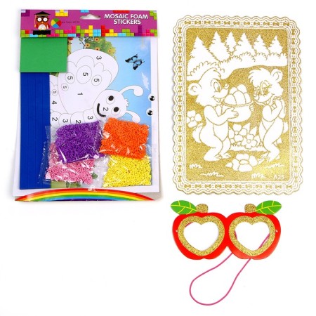 Set for creativity: EVA applique with crumbs and coloring + mask on the elastic band "Butterfly"-1