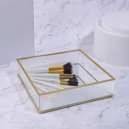 Organizer for storage "Ripples", glass, with a mirror -bottom, 1 section, 20 × 20 × 5 cm, transparent/copper color-2