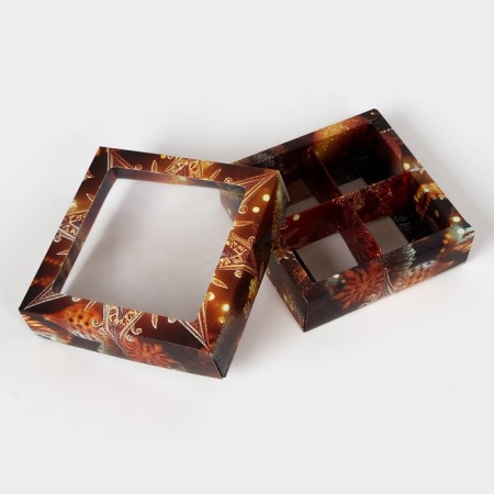 New Year. Box for 4 sweets "New Year's star", 12.6 x 12.6 x 3.8, confectionery packaging-4