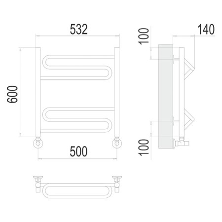 Water towel Terminus "Jupiter" P6, 500x600 mm, lower connection, chrome-2