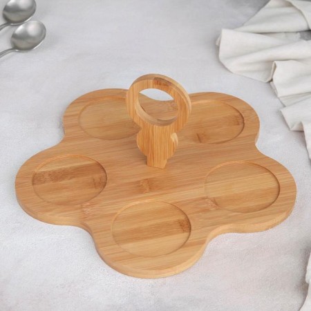 A set of ceramic saucers on a wooden stand "Estet", 5 objects, white color-3