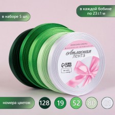 A set of satin ribbons, 5 pcs, size 1 tape: 10 mm × 23 ± 1 m, color green spectrum