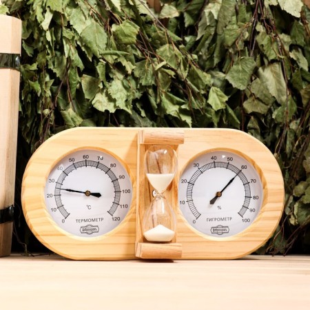 The thermometer-gigrometer for a bathhouse with sand clocks, wooden-2