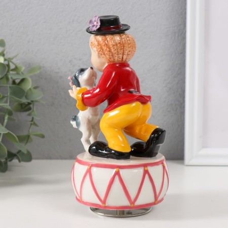Souvenir Ceramics Musical "Clown dancing with a dog on the drum" 8x9.5x16.5 cm-3