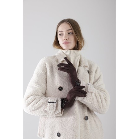 Female gloves, size 8.5, without insulation, brown color-1