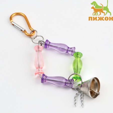 Игрушка для птиц "Ромб из бусин" с колокольчиком, 7 х 20 см, микс цветов