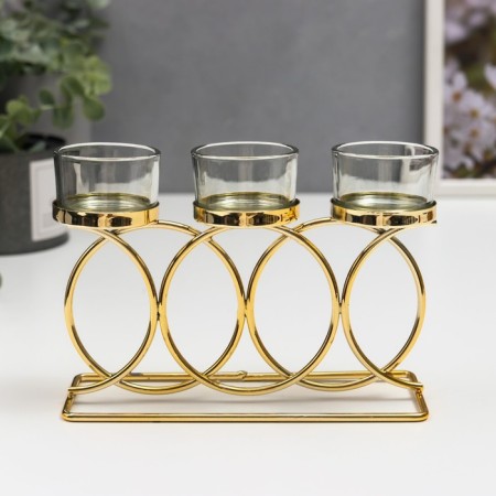 Summary metal, glass for 3 candles "woven rings" gold 18x6x10 cm-1