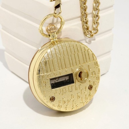 The clock is pocket, musical "Cosmos", quartz, d dial-5.9cm, chain L-36.5cm, gold-6