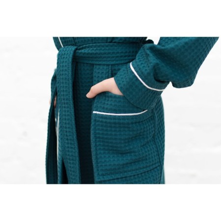 Baby waffle robe, height 158 ​​cm, emerald color-1