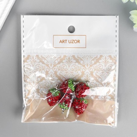Decor for creativity plastic "Strawberry with a loop" set 5 pcs 1x1.4 cm-2