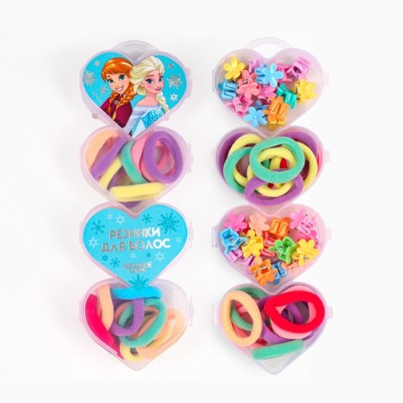 Hair elastic bands 20 pcs, hairpin crab 20 pcs, set, cold heart-2