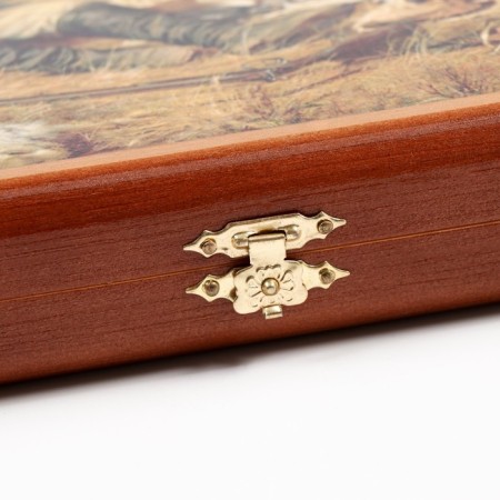 Wooden backgammon with checkers "Hunters on a halt", board game, 40 x 40 cm-5