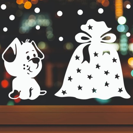 Decorative sticker for windows "puppy and gifts" 55x34 cm