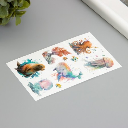 Tattoo on the body phosphorus with sparkles "Large sea residents" 7.5x12 cm-1