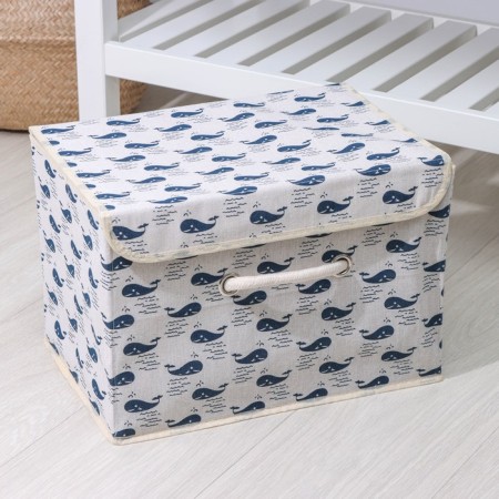 Stelly box for storage with a lid "Whales", 37 × 26 × 24 cm, white color-2