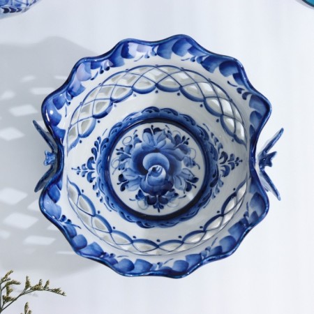 Candlete "Butterflies", 15 × 15 × 8 cm, openwork, gzhel-2