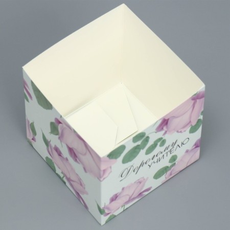 Gift box for flowers with PVC lid, packaging, “teacher”, 12 x 12 x 12 cm-3