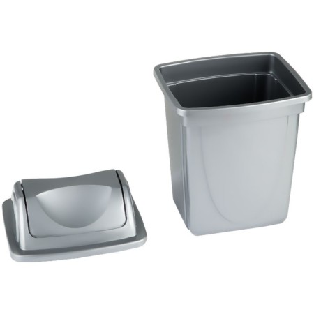 Basket for papers, 12 liters, solid with a rotating lid, gray metallic-3