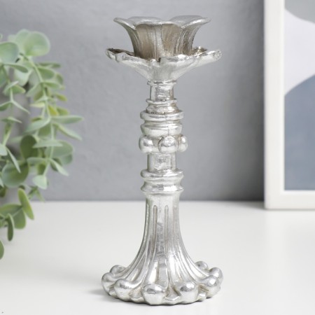 Polystone candlestick for 1 candle "retro. Flower" silver 16x6.5x6.5 cm-1
