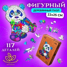Figure wooden puzzle Honey Panda, size 22x25 cm, 117 parts