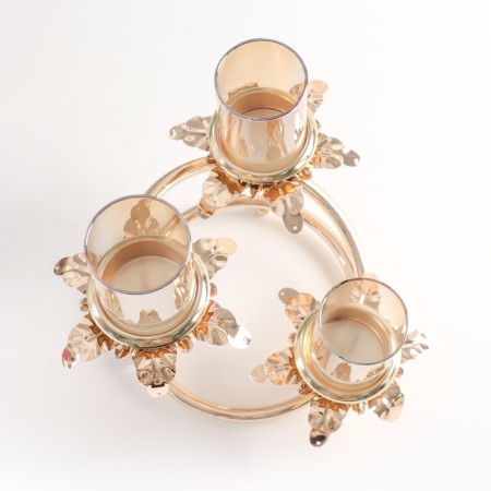 Summary metal, glass for 3 candles "Branch with leaves" D-5 cm gold 15x15x23.5 cm-5
