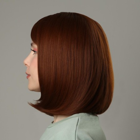 Artificial wig, with a bang, imitation of the skin, 30 cm, red color-2