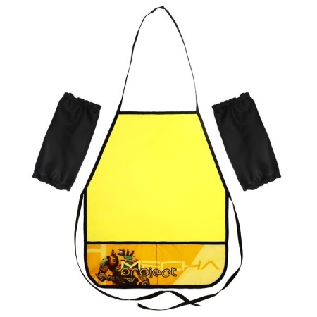 Apron for labor + sleevens, 490 x 390/250 x 120, (height 116-152) NF-2, "yellow robot" yellow/black