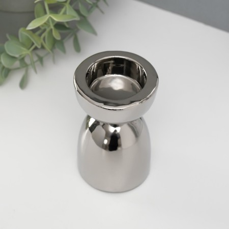 Ceramics candlestick per 1 candle "Illusion" d = 4 cm silver 6.5x6.5x10 cm-2
