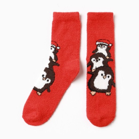 Women's socks, red/penguins, size 36-40