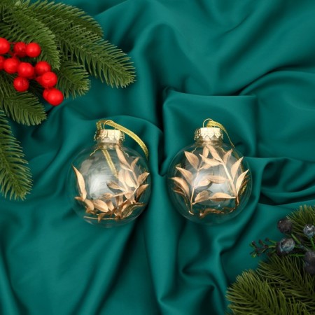 Set of balls plastic D-8 cm, 2 pcs "Fiesta" a twig, gold