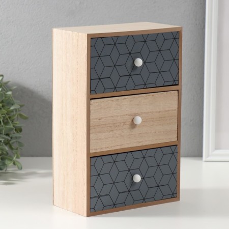 Casket Wood 3 Boxes "Geometry" Beige with black 10x17.2x26 cm-1