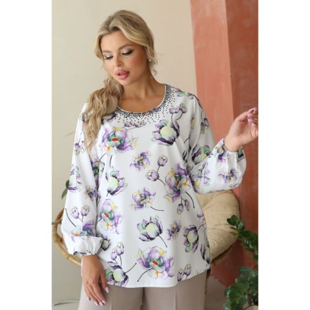 Female blouse, size 56, white, purple color-6