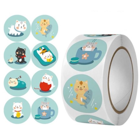 Sticker Paper "Benefits of cats" d = 2.5 cm 500 pcs in a roll 3x6.5x6.5 cm