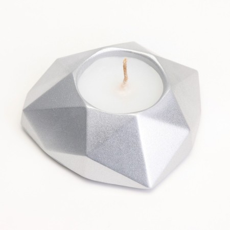 Candle "Heart. Marble" in a candlestick of gypsum with faces, 8x7.5x2.5cm, silver-2