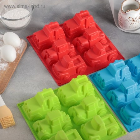 Baking uniform “Truck”, silicone, 22 × 22 cm, 6 cells (9.8 × 4.9 cm), Mix color-8