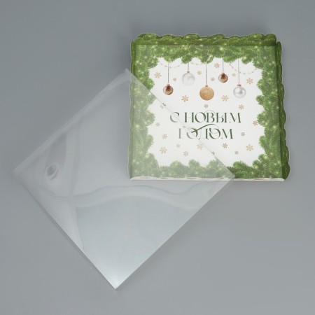 Box for confectionery products with PVC Happy New Year, 21 x 21 x 3 cm, new year-4