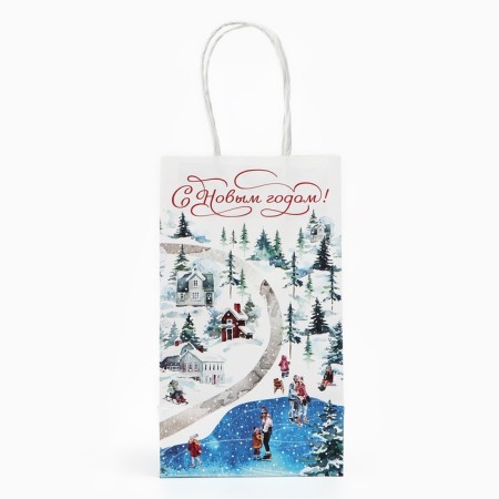 Gift package "Happy New Year", white craft, 12 x 21 x 9 cm, new year-3
