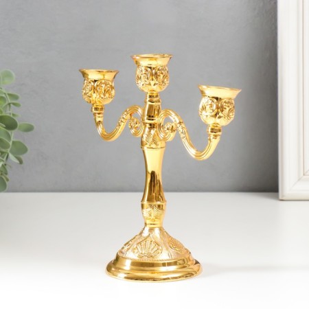 Summary Metal for 3 candles "Carved leaf" Color gold 18x20.5x8.5 cm-3