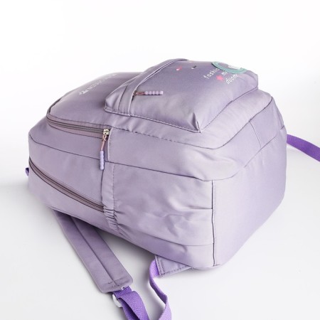 School backpack from textile 2 department on lightning, 3 pockets, lilac color-4