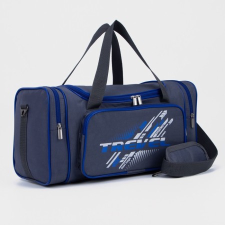 Road bag on lightning, 3 outer pockets, long belt, gray/blue color