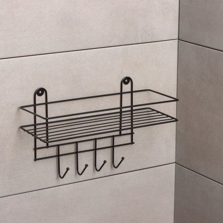 Bath shelf straight, 4 hooks, 33 × 12.5 × 21cm, black color-5