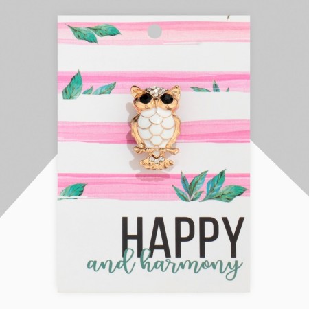 Owl brooch, black and white color in gold-3
